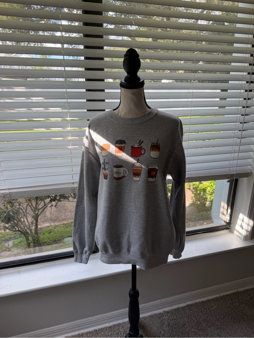 Gildan Fall Coffee Cups Crewneck Sweatshirt Gray